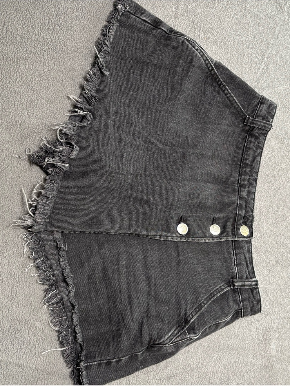 Zara Black Frayed Hem Denim Skort with Button Front